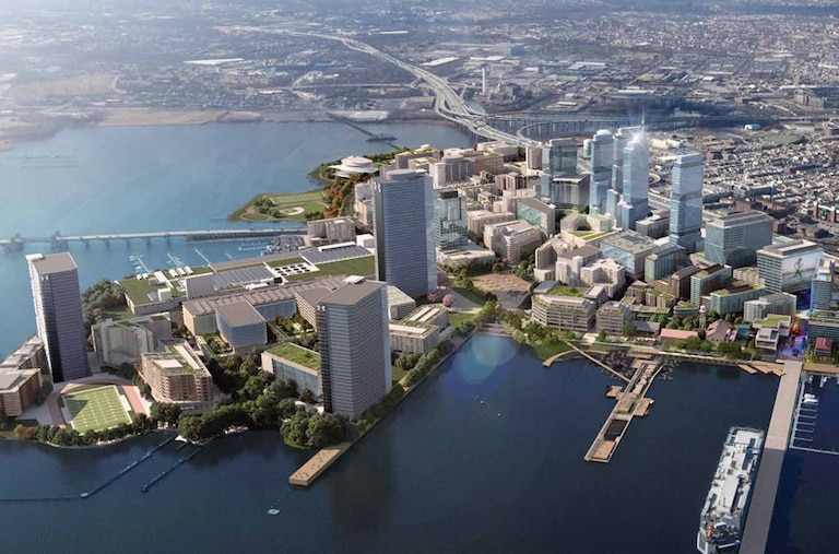 Weller Development and the city of Baltimore created a digital brochure, including futuristic renderings of the area now known as the Baltimore Peninsula, in an attempt to convince Amazon to build a headquarters there.