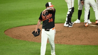 Baltimore Orioles pitcher Kyle Bradish walks back to the dugout after he was pulled during the sixth inning of a baseball game against the New York Yankees, Thursday, Aug. 20, 2026, in Baltimore. (AP Photo/Nick Wass)
