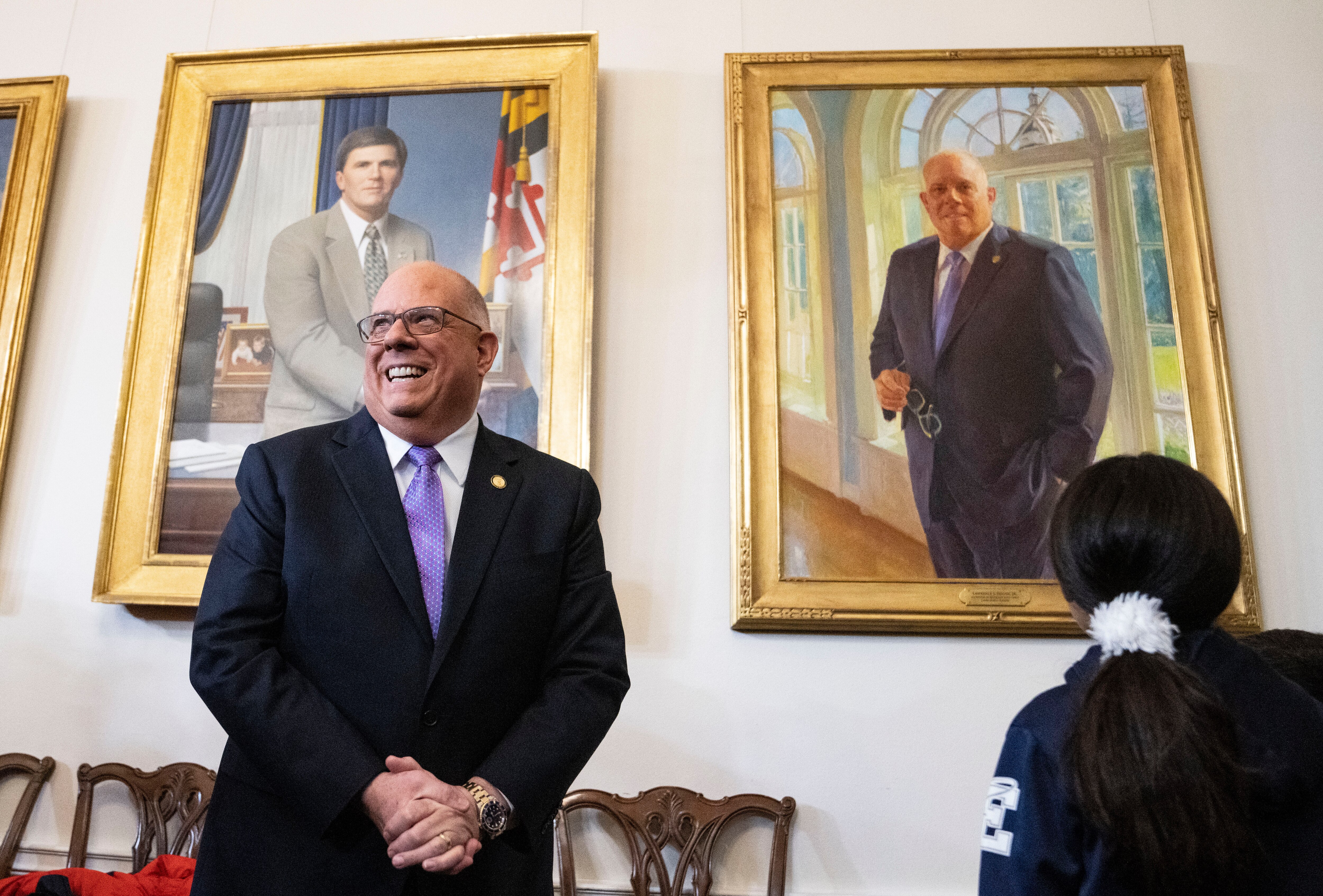 Former Gov. Larry Hogan unveils his portrait during a January 2023 ceremony in the Governor's Reception Room in Annapolis. The Davidsonville resident launched a campaign for the U.S. Senate on Friday, Feb. 9, 2024.
