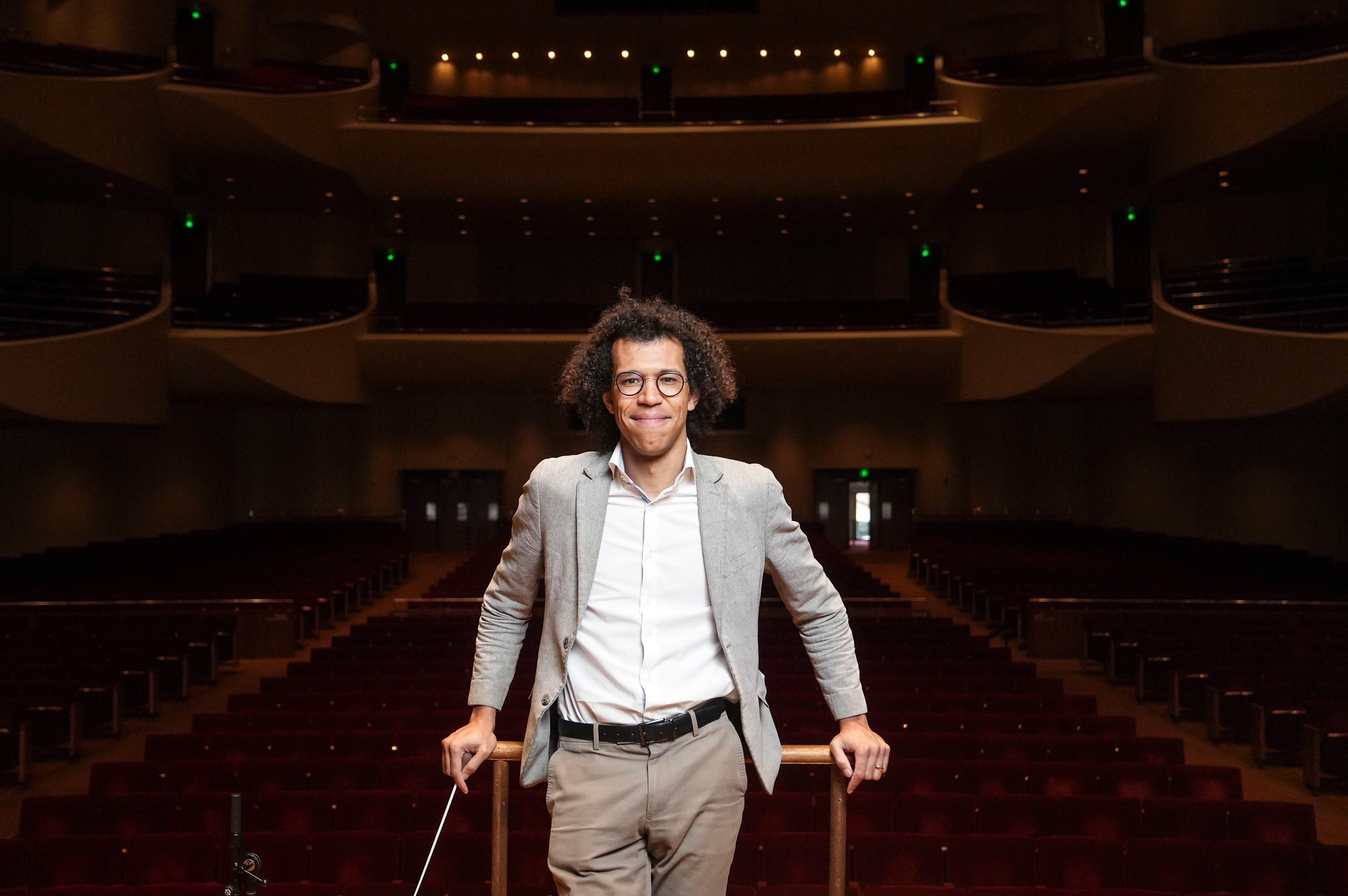 Jonathon Heyward, Music Director of the Baltimore Symphony Orchestra poses for a portrait at Joseph Meyerhoff Symphony Hall, Tuesday, May 2, 2023.