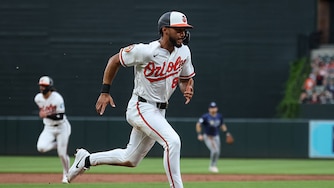 Orioles designated hitter Jeremiah Jackson scores a run against the Tampa Bay Rays during the second inning.