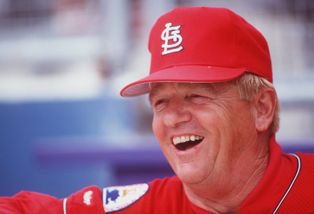 Manager Whitey Herzog of the St. Louis Cardinals during a Cardinals game at Busch Stadium circa 1990.