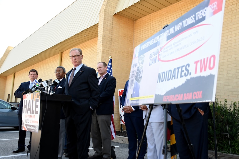 WEDNESDAY, JUNE 17, 2026 - Ed Hale Sr., Republican candidate for governor, holds a press conference in Rosedale on Wednesday to denounce ads from the Maryland Democratic Party and Gov. Wes Moore that aim to influence the GOP primary.