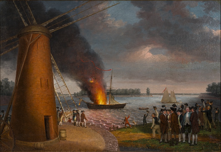 "The Burning of the Peggy Stewart" by James Peale has resurfaced, more than 175 years after it was last documented. Peale was living in Annapolis at the time of the Revolutionary act in 1775.