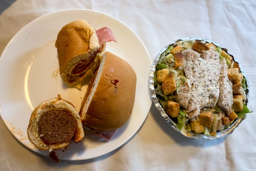 A trio of the most popular sandwiches from Pastore’s Italian Dellly. Clockwise from left: the Italian Cold Cut, the Muffalettini, and the Meatball Parmesean. Paired with a chicken Caesar salad, these could feed a person for a couple of meals.