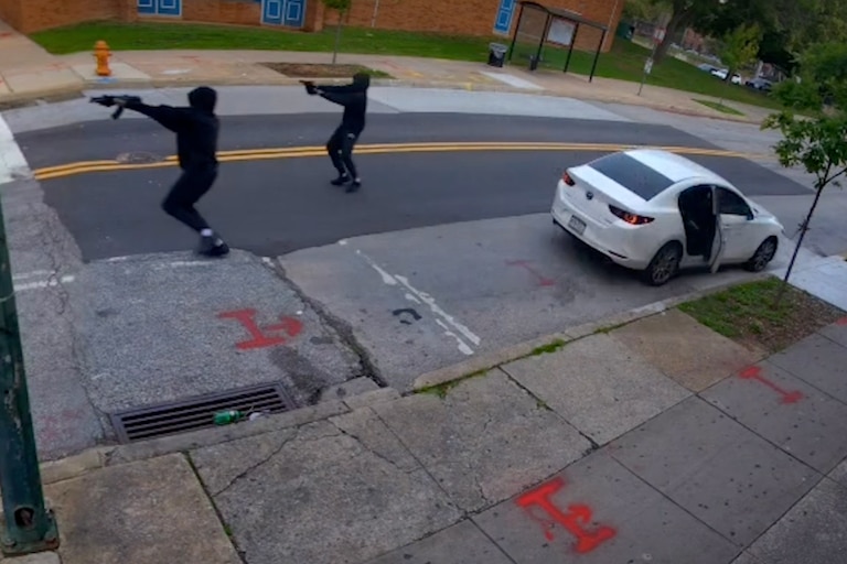 A still from surveillance video released by the Baltimore Police Department on Friday in an attempt to identify people in connection with a drive-by shooting on Wednesday in Baltimore's Upton neighborhood that injured an 11-year-old boy and a man.