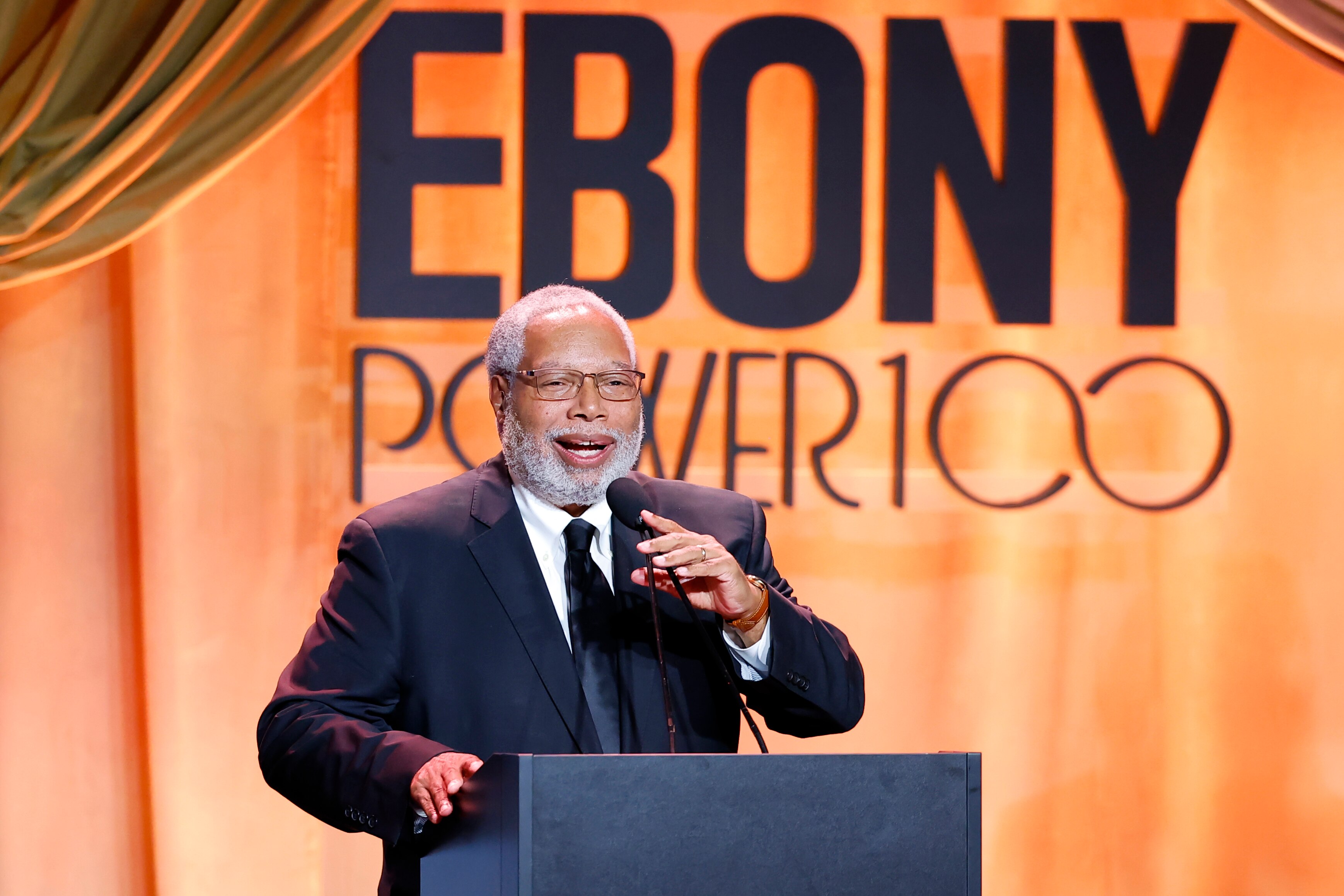 BEVERLY HILLS, CALIFORNIA - NOVEMBER 04: Lonnie Bunch, Humanitarian of the Year, speaks onstage during the EBONY Power 100 Gala at The Beverly Hilton on November 04, 2025 in Beverly Hills, California.  (Photo by Leon Bennett/Getty Images for EBONY Media Group)