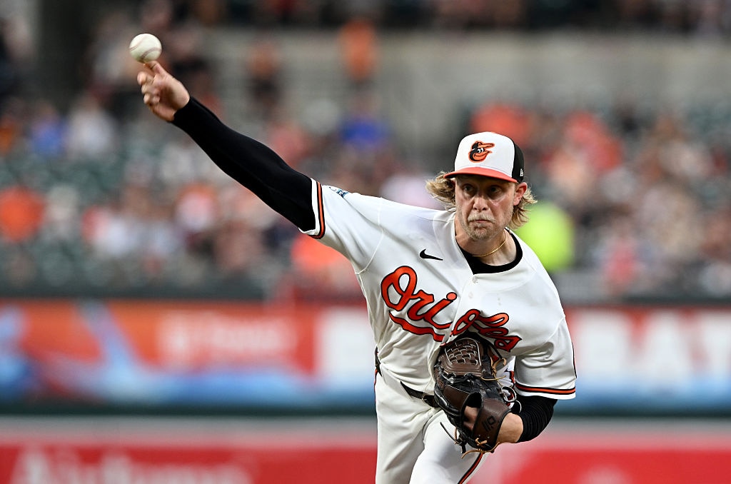 Orioles right-hander Shane Baz pitches in the third inning against the New York Yankees.