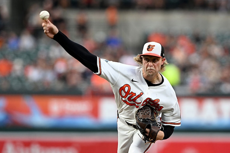 Orioles right-hander Shane Baz pitches in the third inning against the New York Yankees.