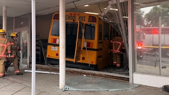 A bus crashed into a building in Parkville on Tuesday afternoon.