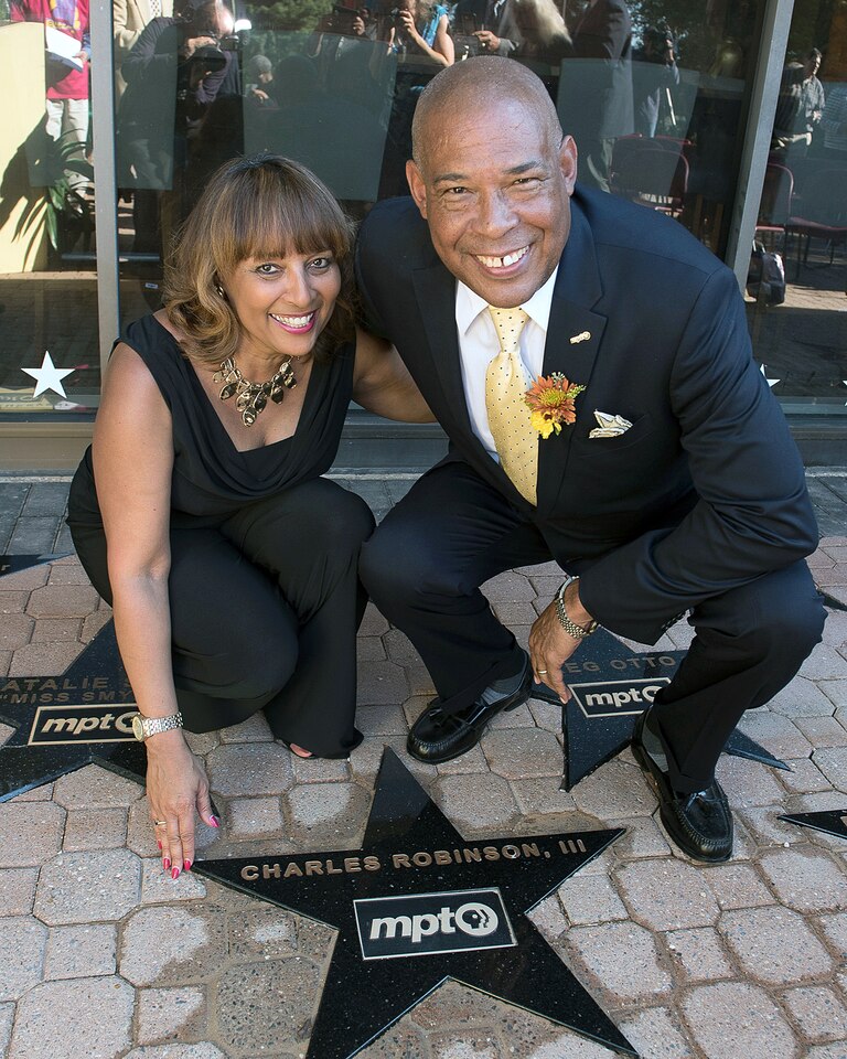 Charles Robinson, with his wife, Robbie, at the Maryland Public Television Walk of Fame ceremony in 2016.