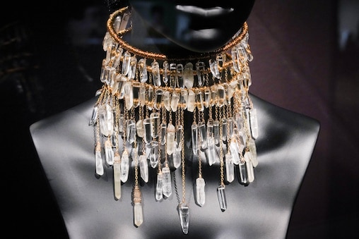 Costumes and jewelry from Marvel’s “Black Panther” on display during a preview of the “Jewelry of the Afrofuture” exhibit at the Walters Art Museum in Baltimore, Md. on Wednesday, April 15, 2026.
