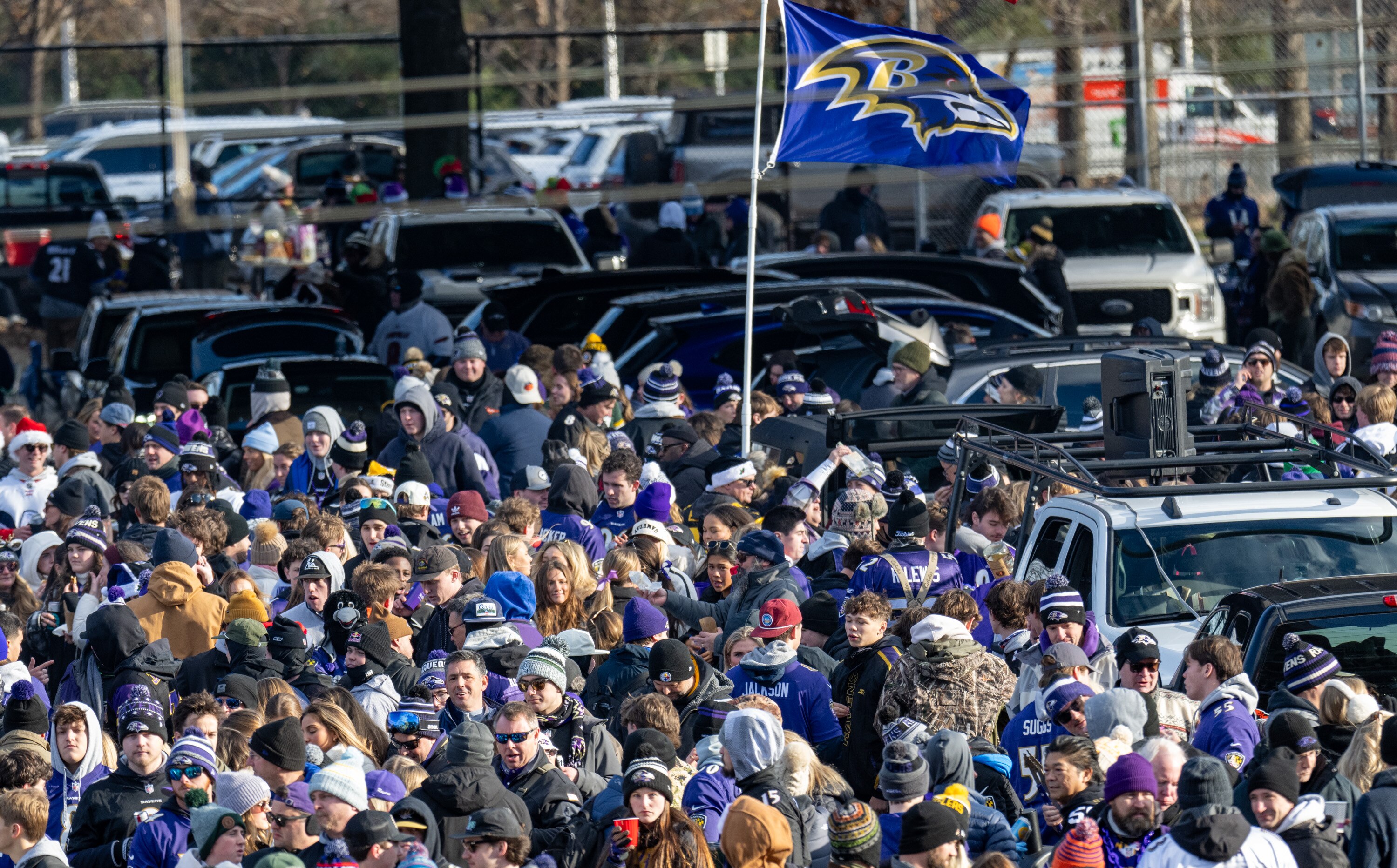 Fans tailgate before the Baltimore Ravens host the Pittsburgh Steelers at M&T Bank Stadium on Dec. 21, 2024.