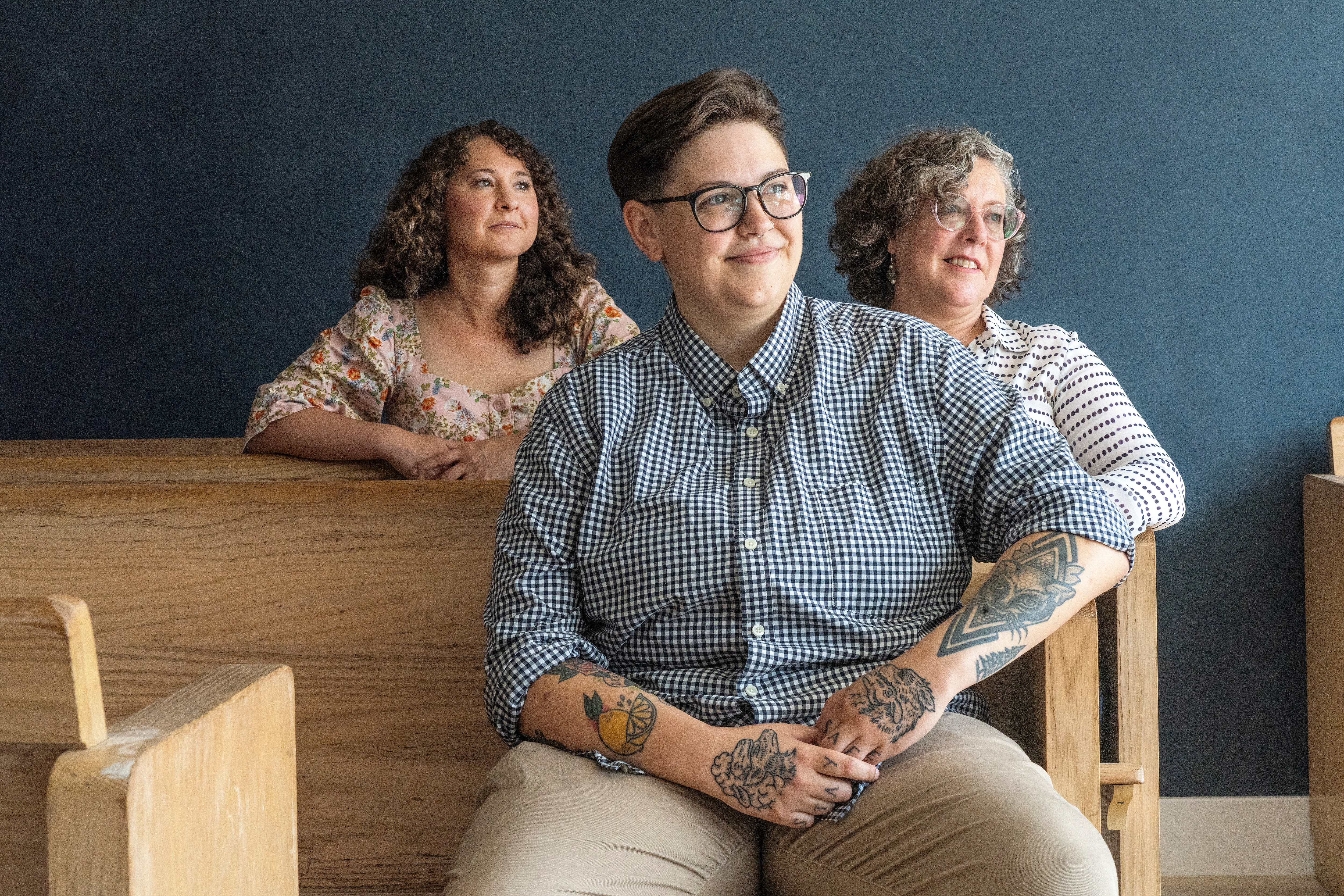 From left, Marisa Dobson, Chelsea Gregoire and Martha Lucius, the founders of the queer and women-owned bar Church.