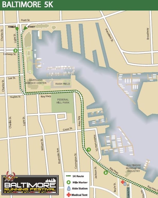 5k route for the 2026 Baltimore Running Festival.