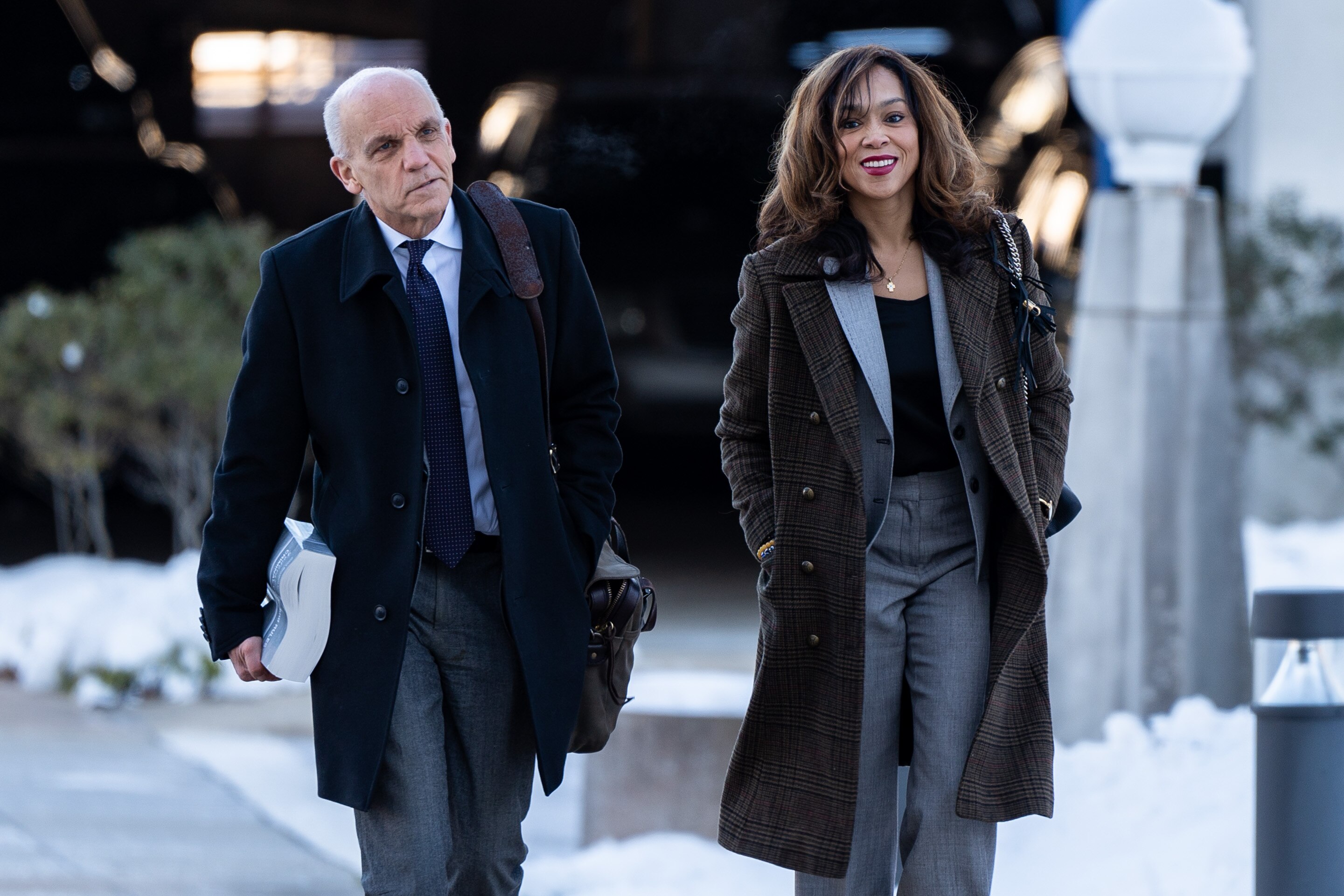 Former Baltimore State’s Attorney Marilyn Mosby and one of her attorneys, Federal Public Defender James Wyda, arrive at U.S. District Court in Greenbelt on Wednesday for the first day of jury selection in her mortgage fraud trial. Mosby is charged with two counts of making a false statement on a loan application.