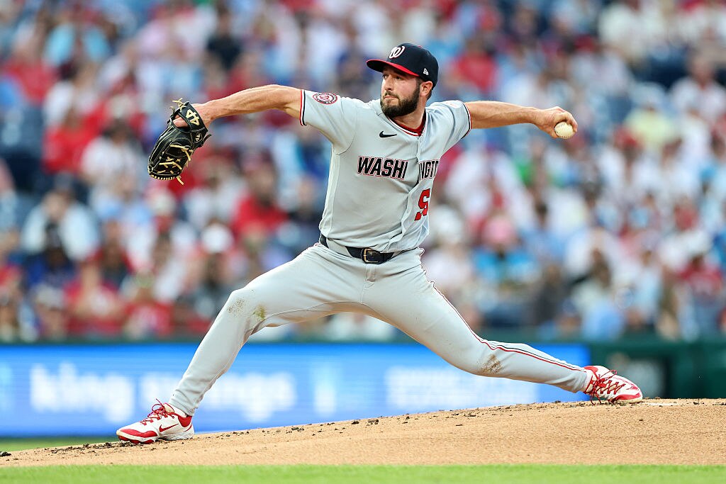 Washington Nationals reliever PJ Poulin pitches in the first inning against the Philadelphia Phillies on March 31.