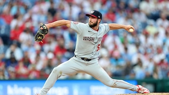 Washington Nationals reliever PJ Poulin pitches in the first inning against the Philadelphia Phillies on March 31.