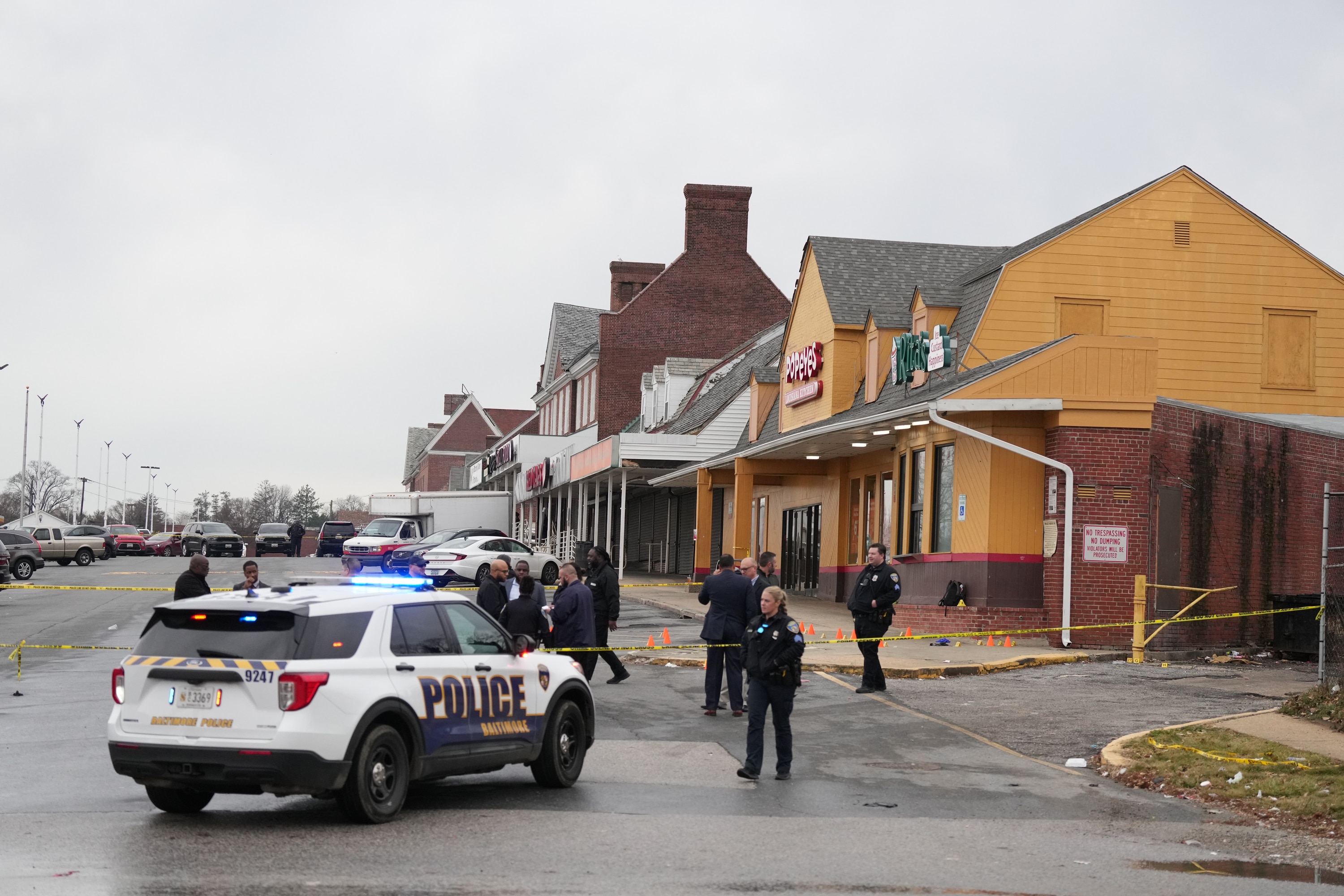 One person has died and four others were injured in a mass shooting at the Edmondson Village shopping center Wednesday morning.