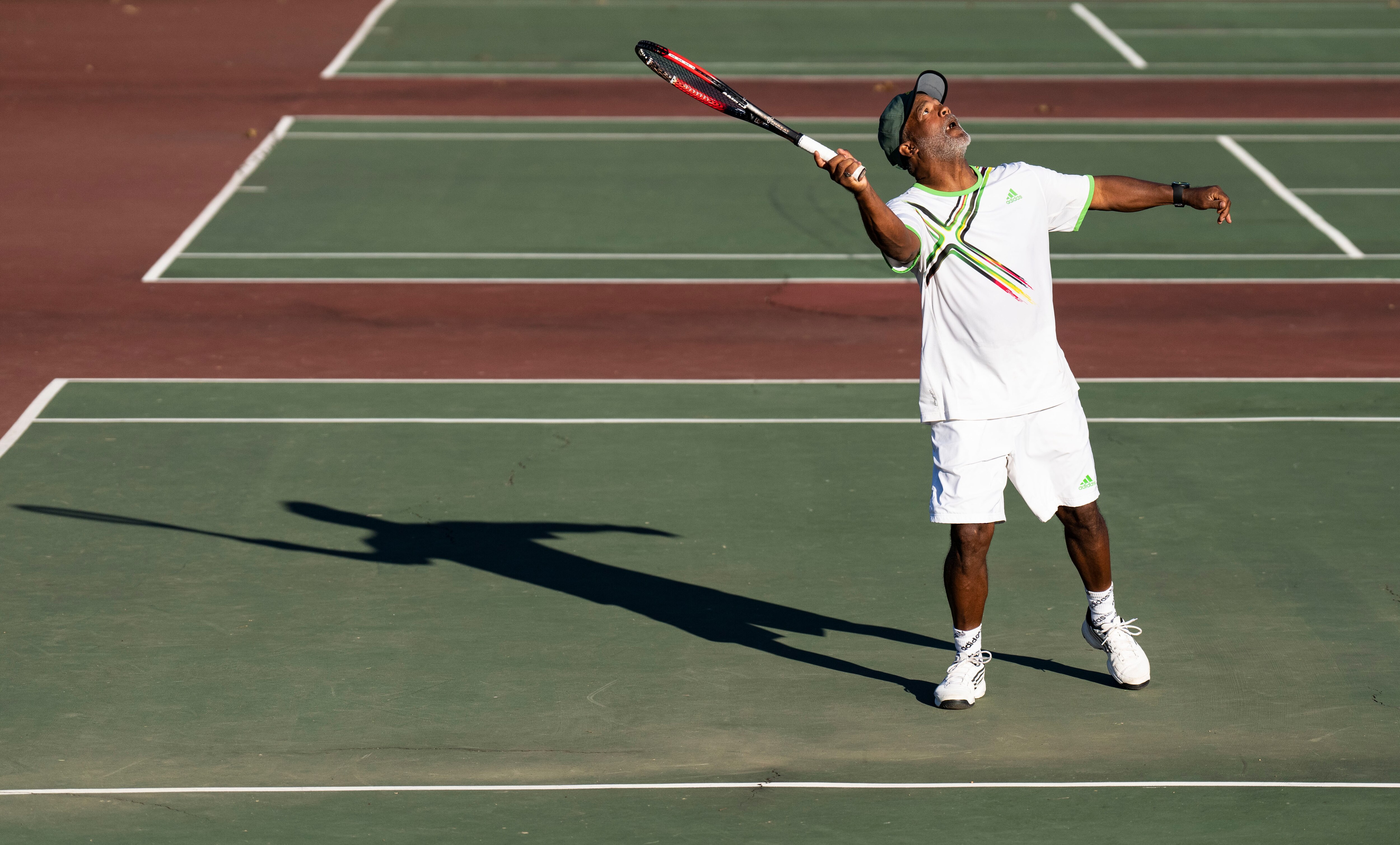 Ronnie Diggs plays tennis at Druid Hill Park, in Baltimore, Friday, October 6, 2023.
