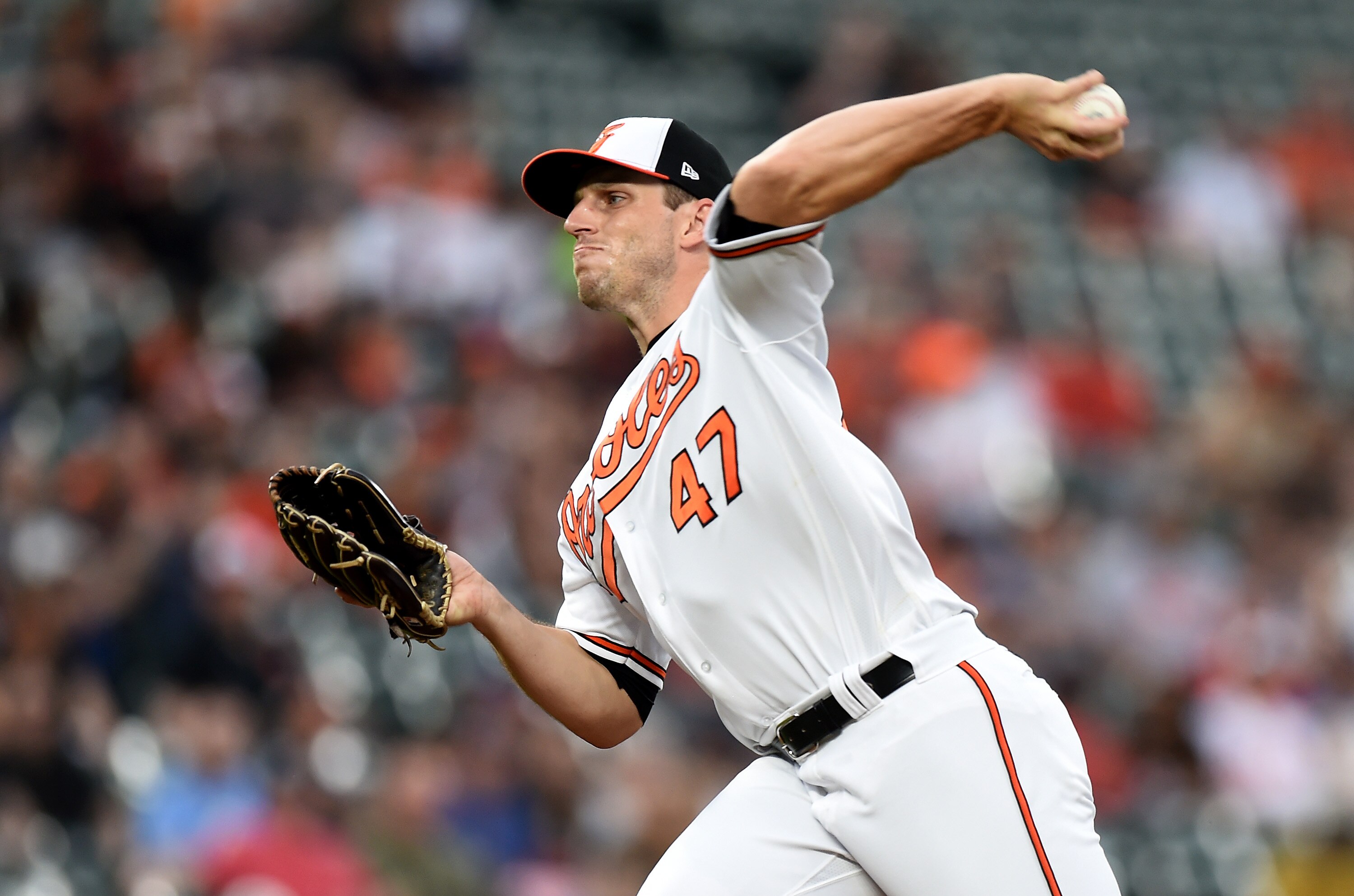 John Means #47 of the Baltimore Orioles pitches in the first inning against the Milwaukee Brewers at Oriole Park at Camden Yards on April 13, 2022, in Baltimore.