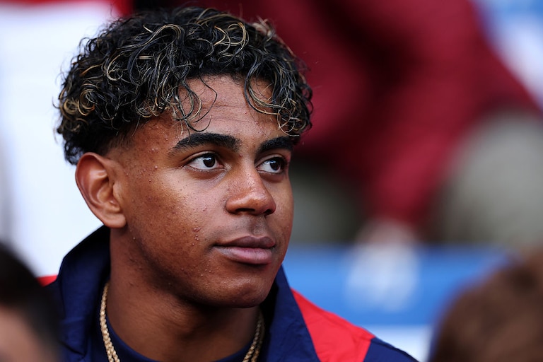 Lamine Yamal of Spain looks on prior to the international friendly match between Spain and Iraq on June 4.