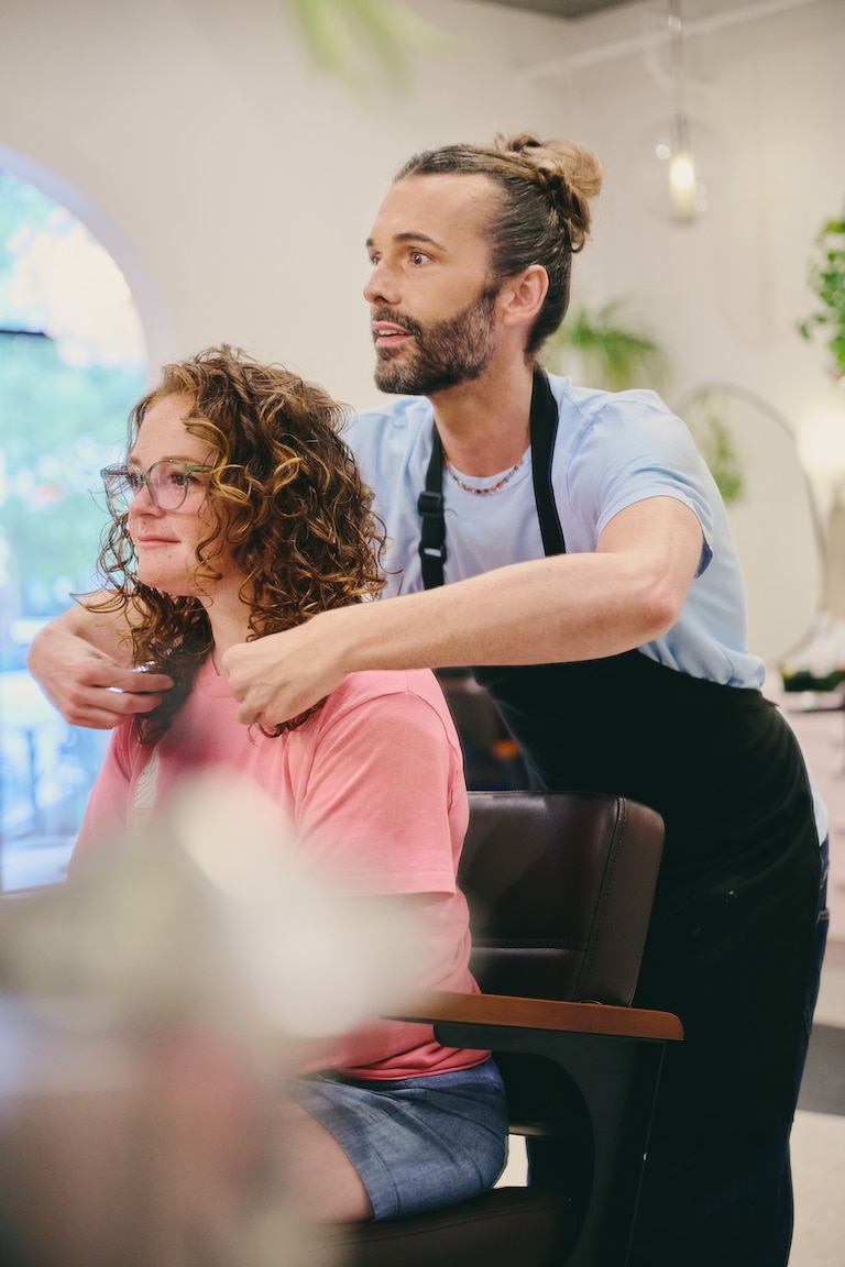 Jonathan van Ness gives Kate Janosko a hair makeover at Salon deZen in Alexandria.