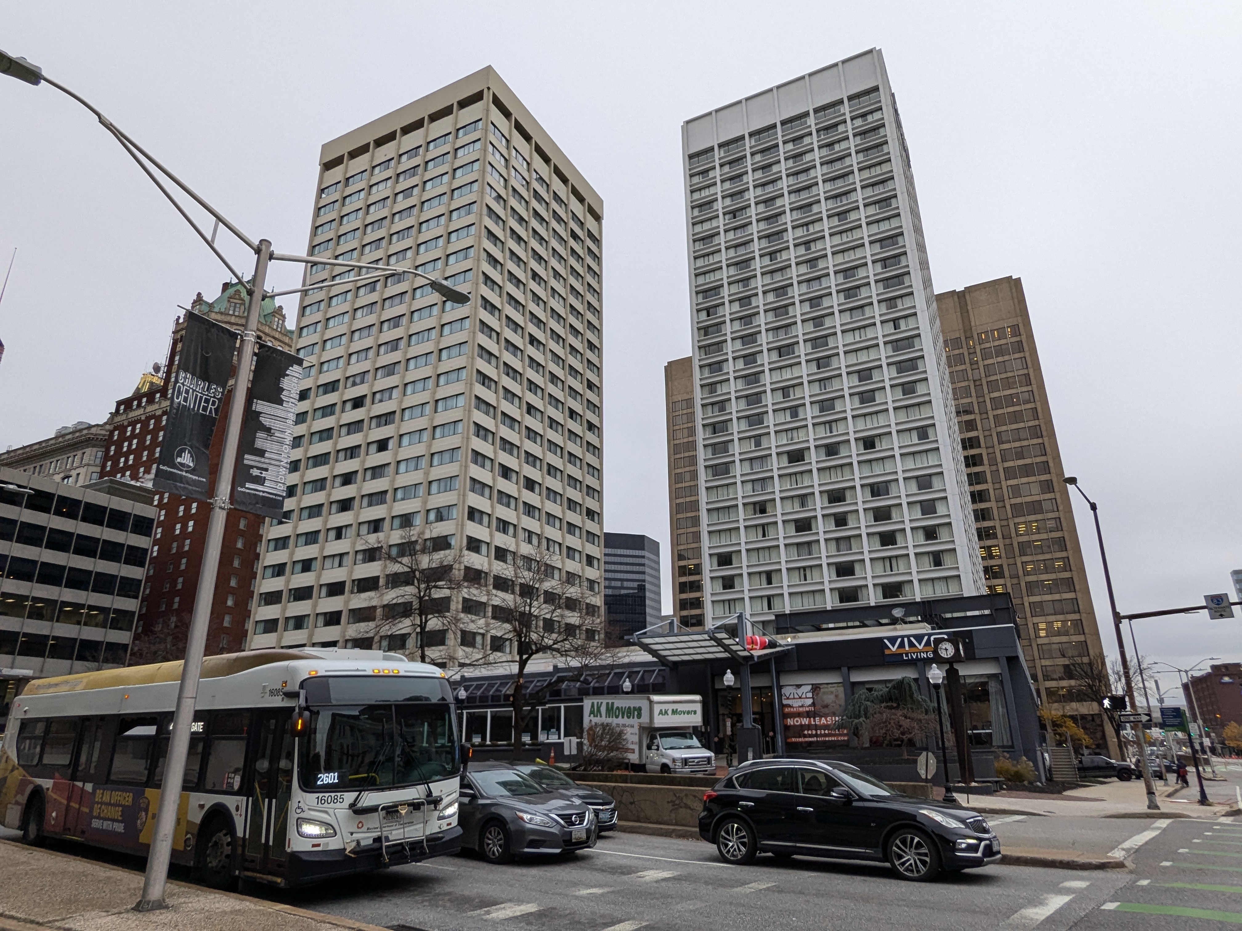 This is a photo of two former hotel buildings in downtown Baltimore.