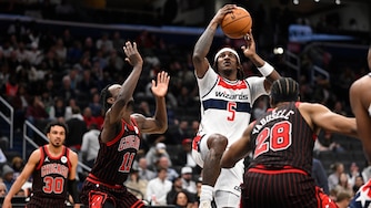 Washington Wizards guard Jamir Watkins goes to shoot during the second half against the Chicago Bulls.