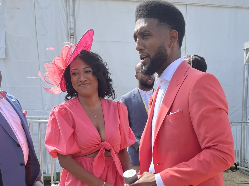 Mayor Brandon Scott arrives at the 148th Preakness Stakes.