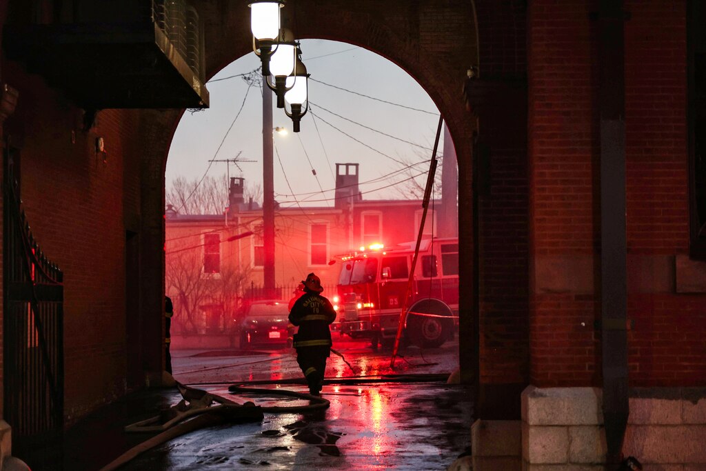Baltimore Fire Department crews respond to a fire at West 34th Street and Keswick Road in Baltimore's Hampden neighborhood on Monday, November 10, 2025.