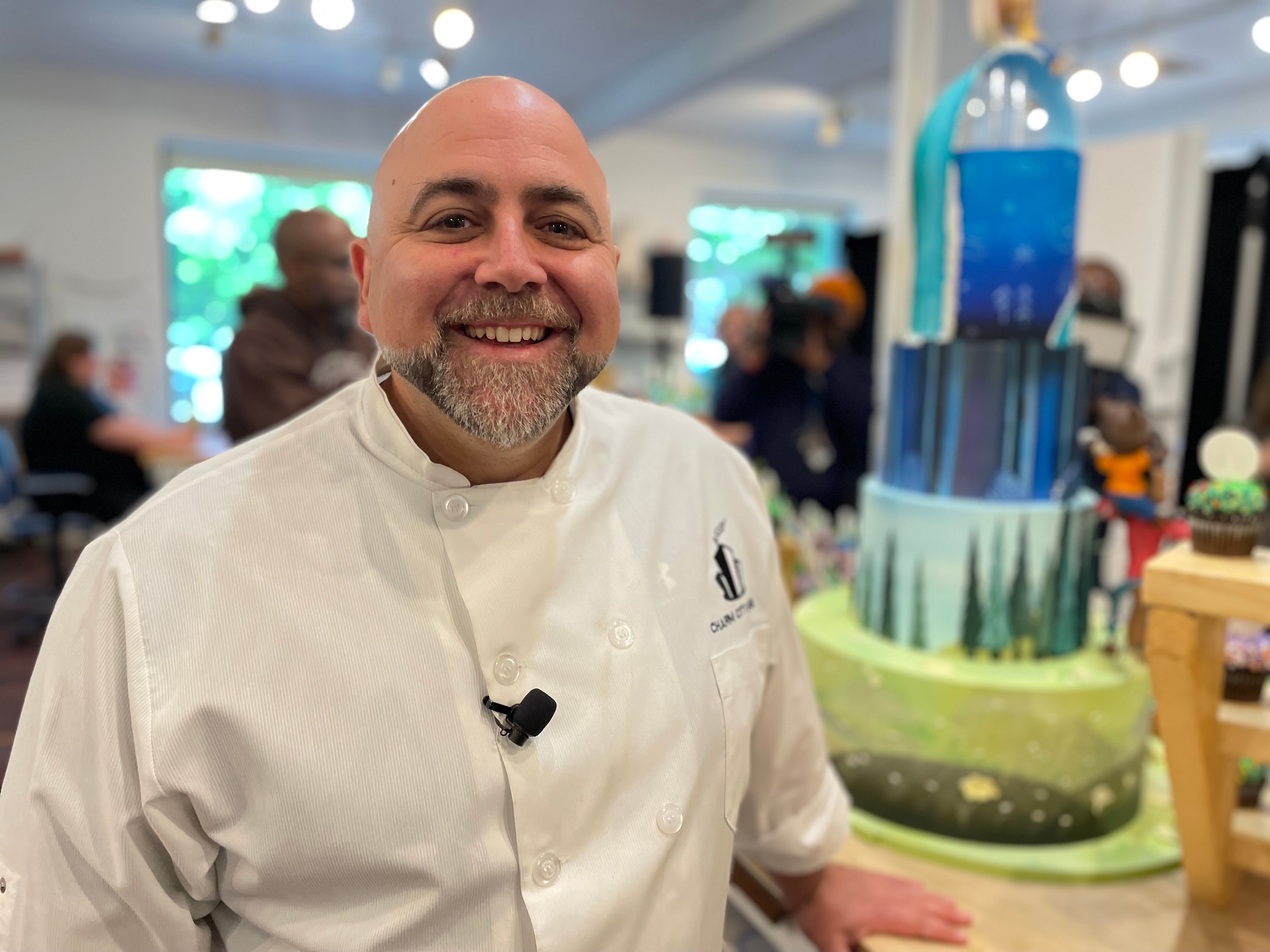 Charm City Cakes founder Duff Goldman returned to Baltimore Tuesday to announce a partnership with Maryland's soon-to-open Great Wolf Lodge.