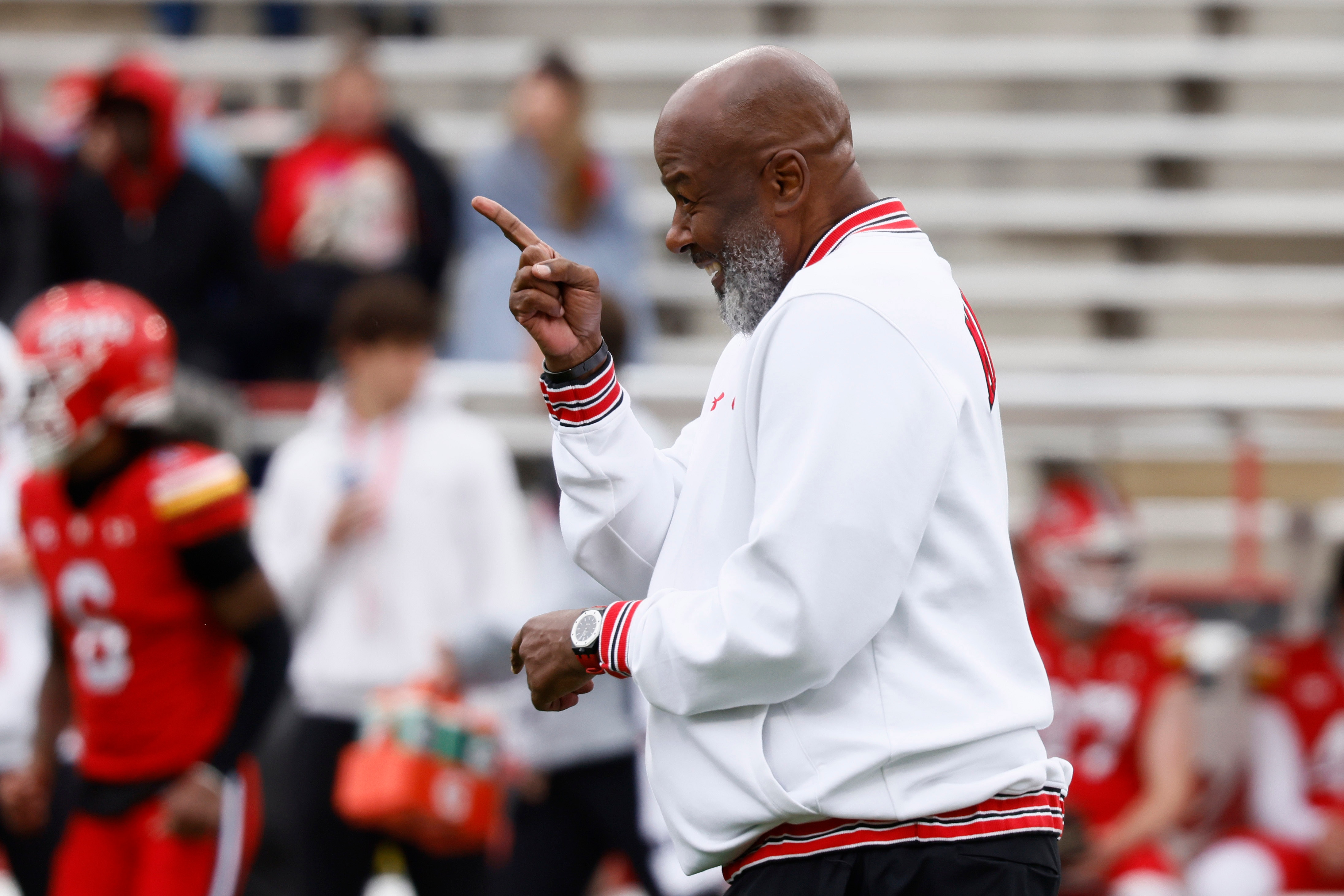 Maryland head coach Michael Locksley during an NCAA football game against Rutgers on Saturday, Oct. 17, 2026 in College Park, Md. Rutgers won 37-30. (AP Photo/Mike Buscher)