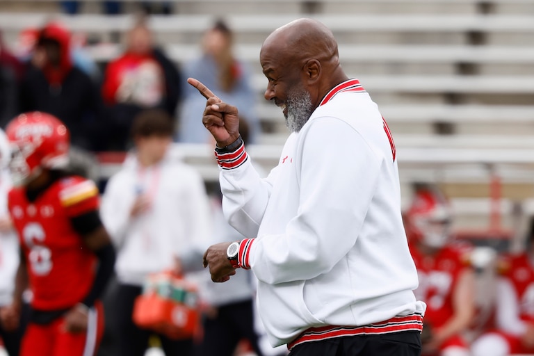 Maryland head coach Michael Locksley during an NCAA football game against Rutgers on Saturday, Oct. 17, 2026 in College Park, Md. Rutgers won 37-30. (AP Photo/Mike Buscher)