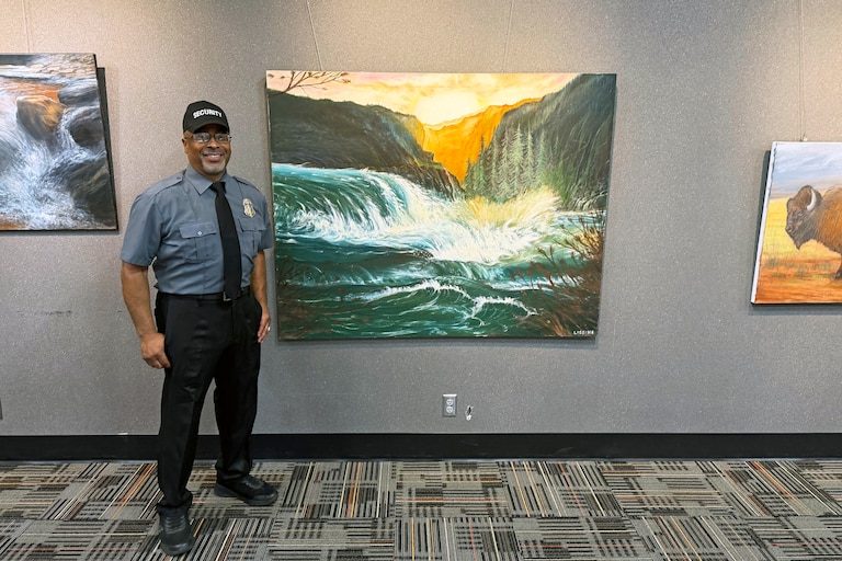 Mylar “Nick” Liggins is a Fort Washington-based artist who has works on display at the Oxon Hill Branch Library, the same place where he works as a security guard.