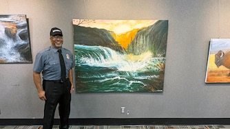 Mylar “Nick” Liggins is a Fort Washington-based artist who has works on display at the Oxon Hill Branch Library, the same place where he works as a security guard.