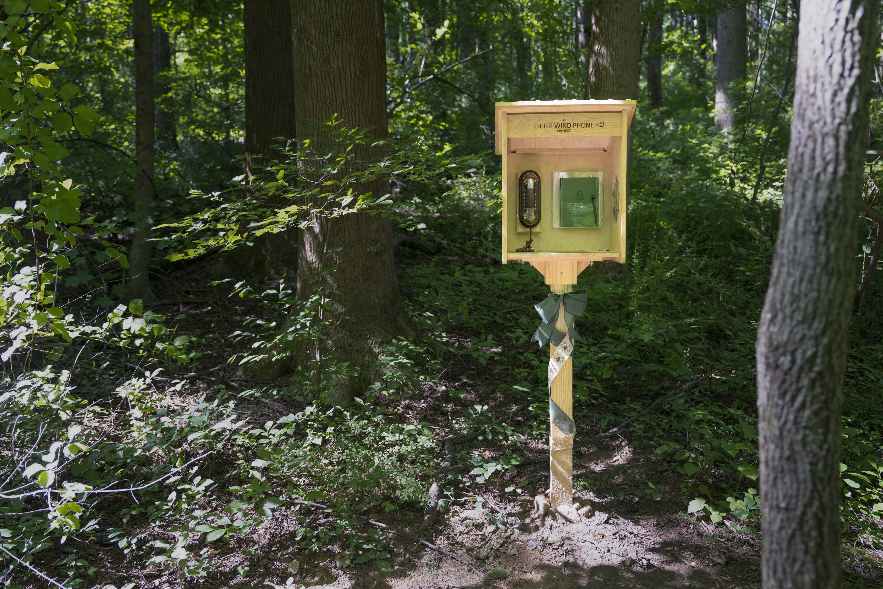 The wind phone that inspired Cockeysville mother Bayley Barwick to install one closer to her home sits in Silver Spring’s Reflection Park.
