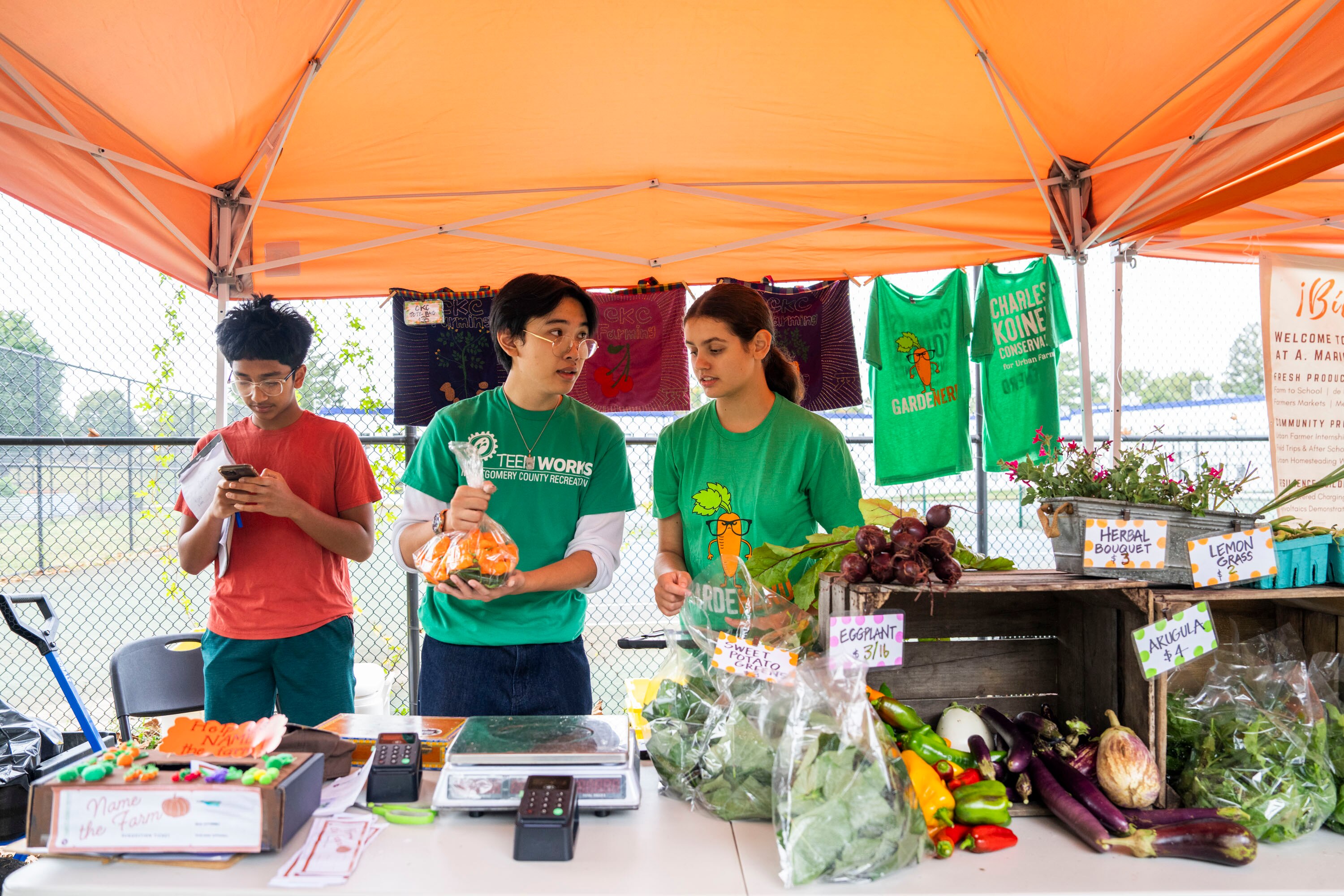 The farmer's market adjacent to the garden at Loiederman Middle School sells produce grown by students.