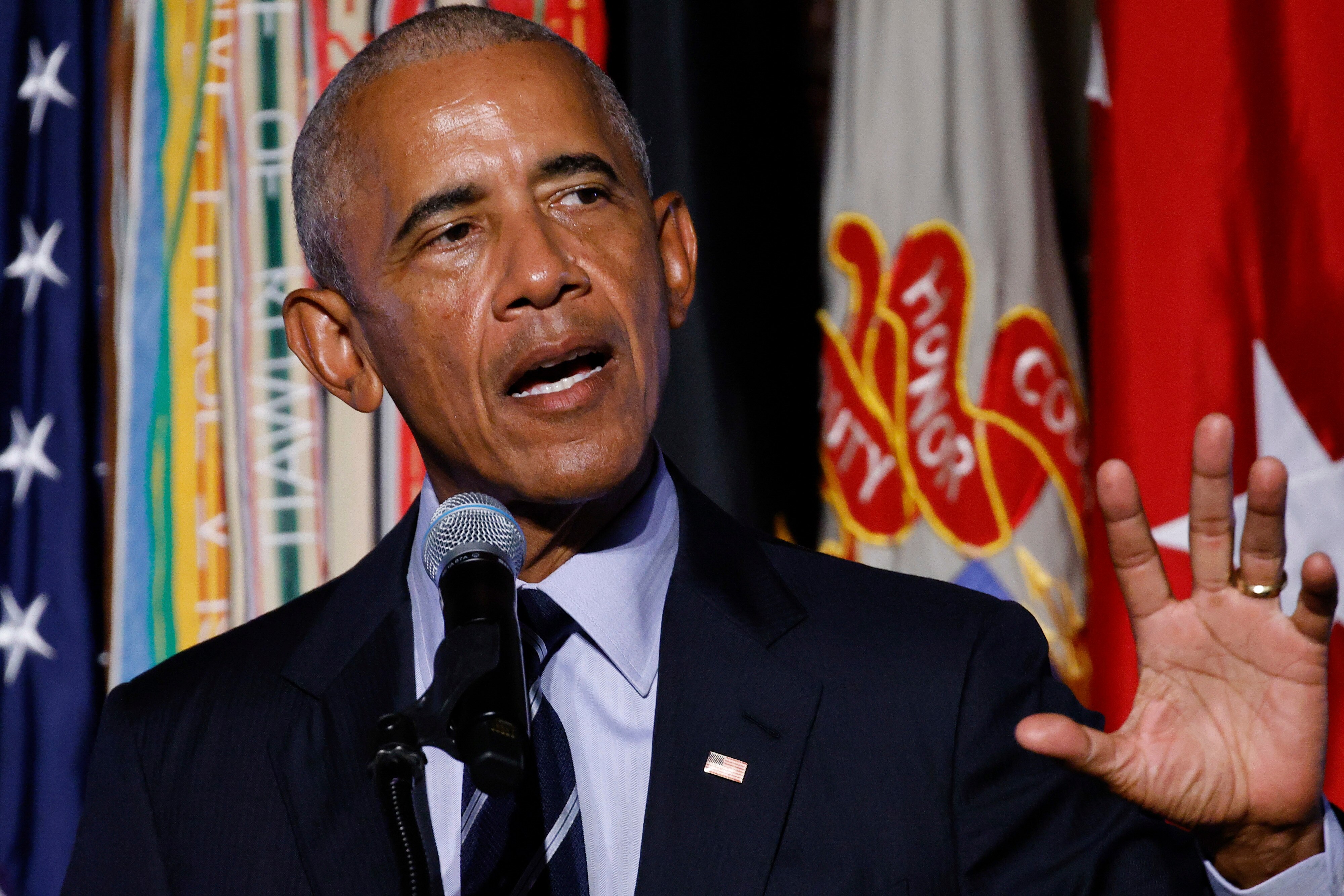 Former President Barack Obama speaks at the West Point Association of Graduates