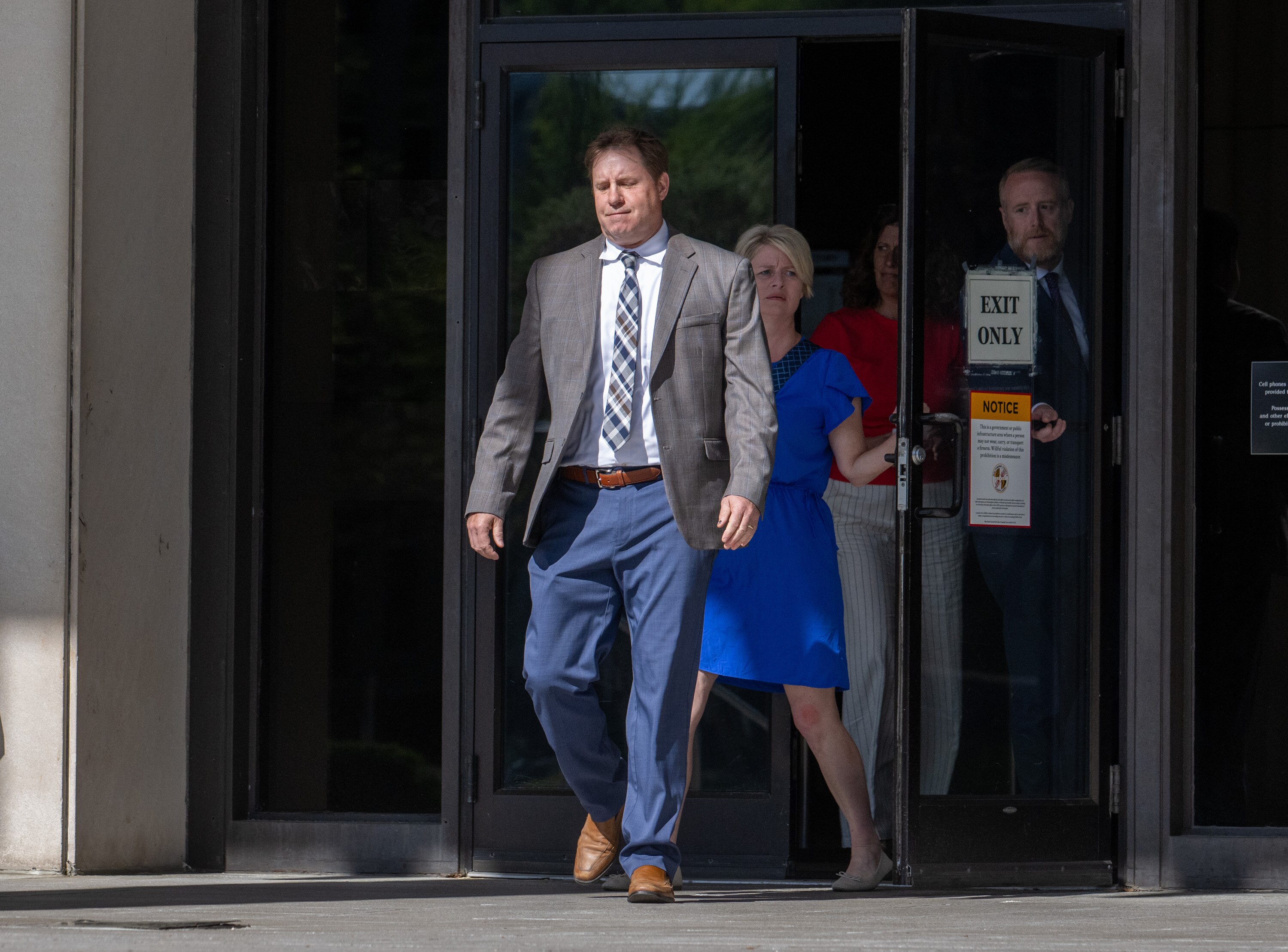 Eric Eiswert, former principal of Pikesville High School, leaves the Baltimore County Courthouse after Dazhon Darien, the man accused of using artificial intelligence to impersonate him took a plea deal.
