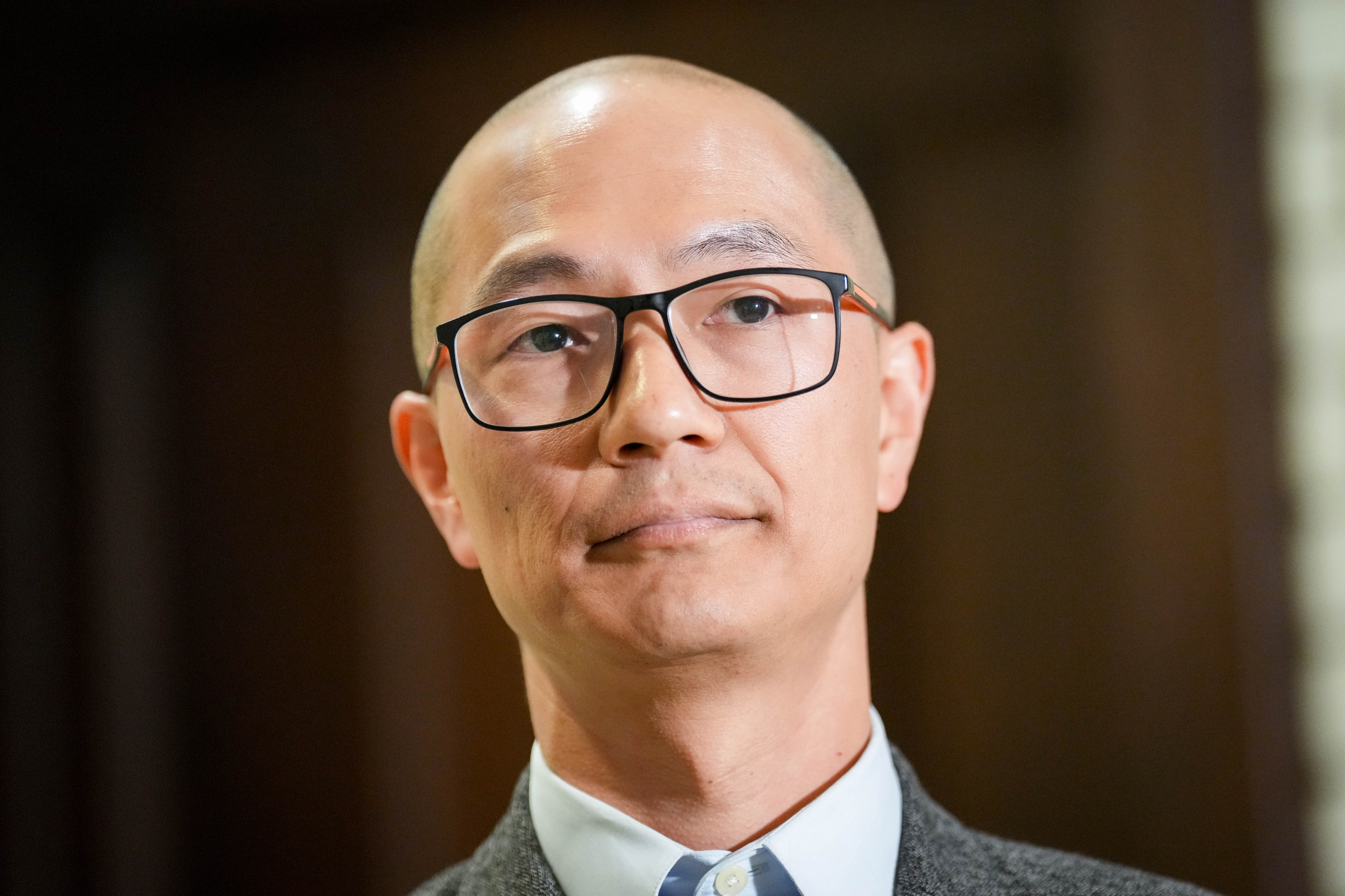 Majority Leader David Moon holds a press conference in the hallway of the Maryland State House on Sine Die in Annapolis, Md. on Monday, April 7, 2025.