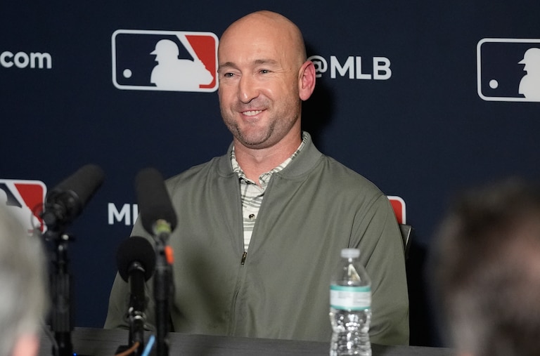 Orioles manager Craig Albernaz speaks during a news conference at the MLB winter meetings on Monday.