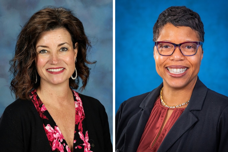 From left, Stacey Gerrringer, principal of Abingdon Elementary School, and Dyann Mack, Dyann Mack, Interim Superintendent.