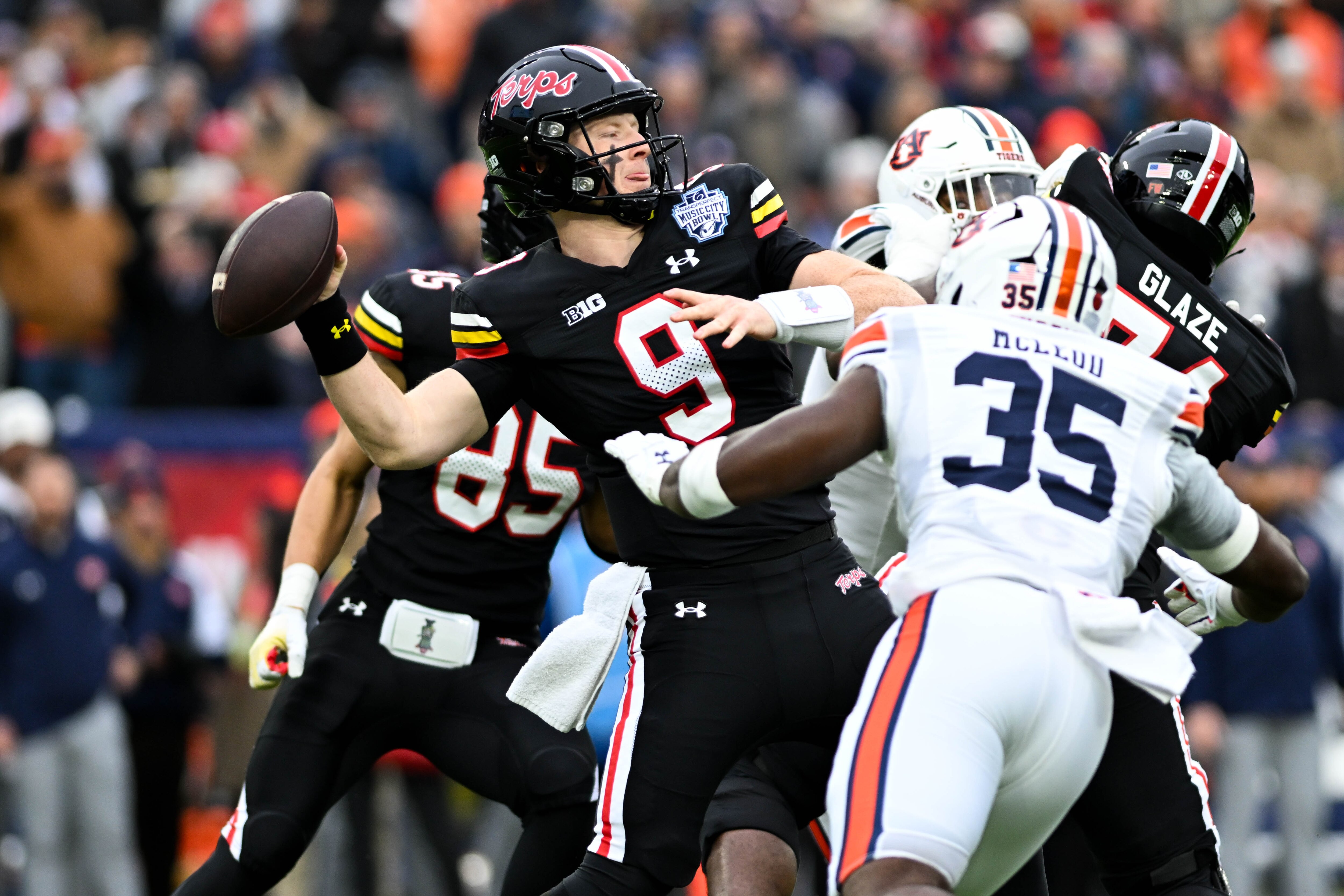 Maryland quarterback Billy Edwards Jr. throws a first-half pass in the Terps' Music City Bowl win over Auburn.