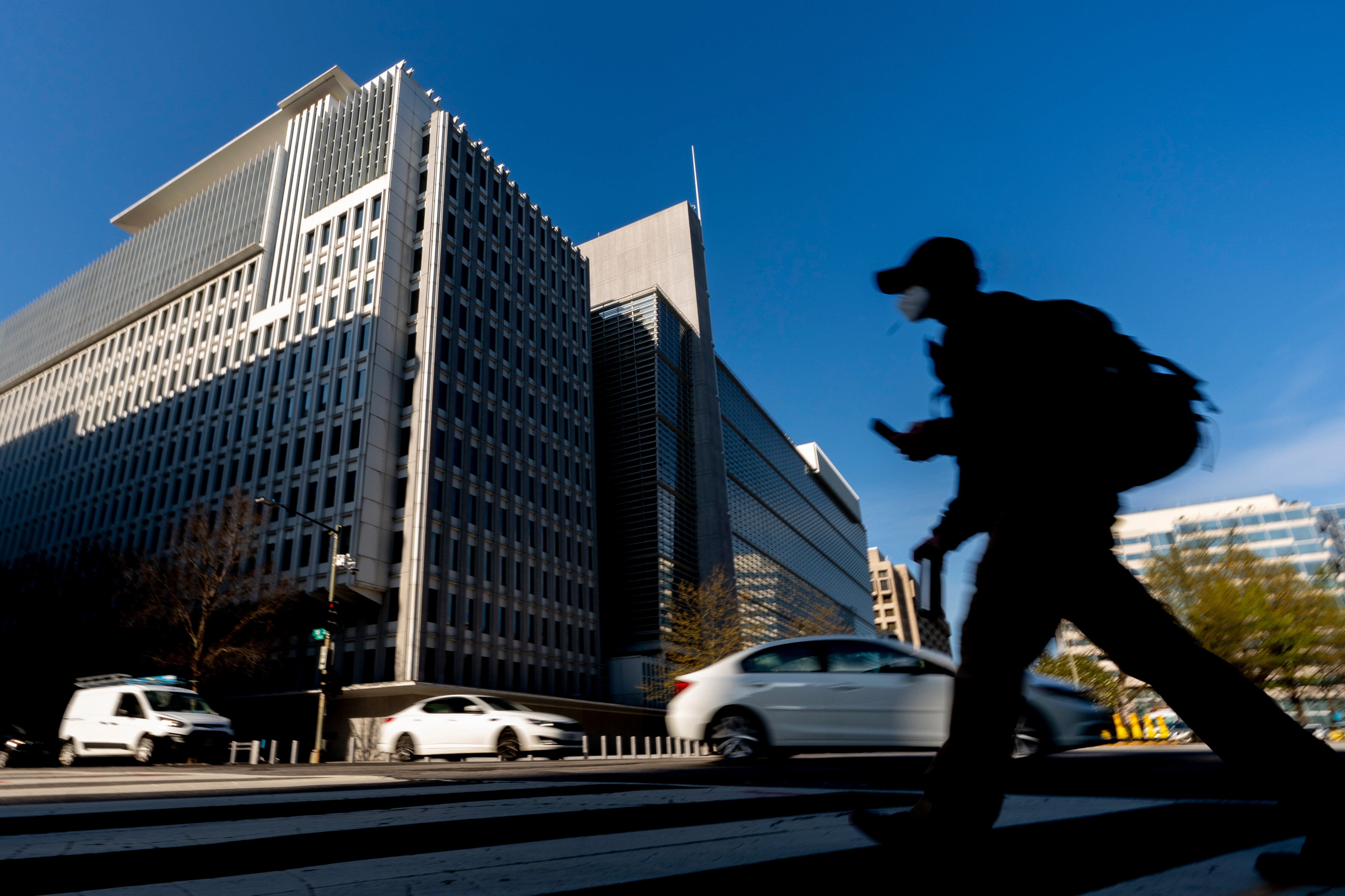 The World Bank building, Monday, April 5, 2021, in Washington. The International Monetary Fund and the World Bank open their virtual spring meeting today.