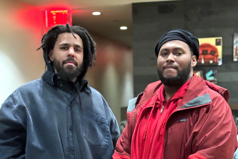 Rapper and producer J. Cole (left) was spotted in Silver Spring on Wednesday while promoting his new album.