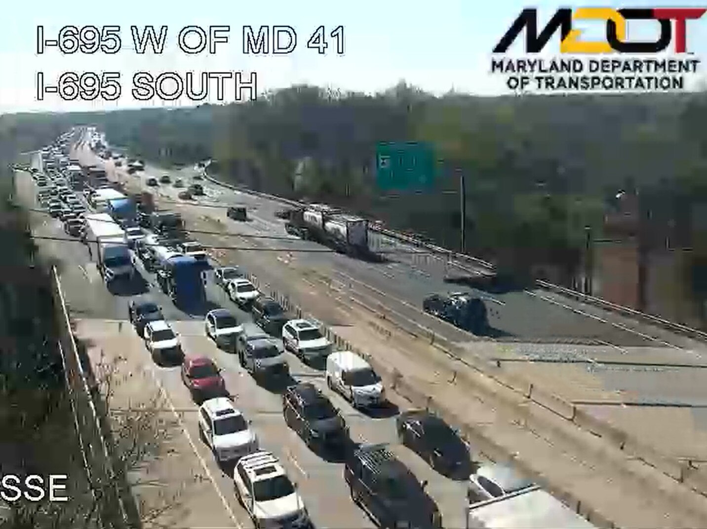 Traffic cameras along I-695 showed cars backed up for several miles following a manure spill on the Baltimore Beltway on Wednesday, April 8.