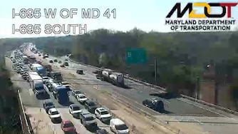 Traffic cameras along I-695 showed cars backed up for several miles following a manure spill on the Baltimore Beltway on Wednesday, April 8.