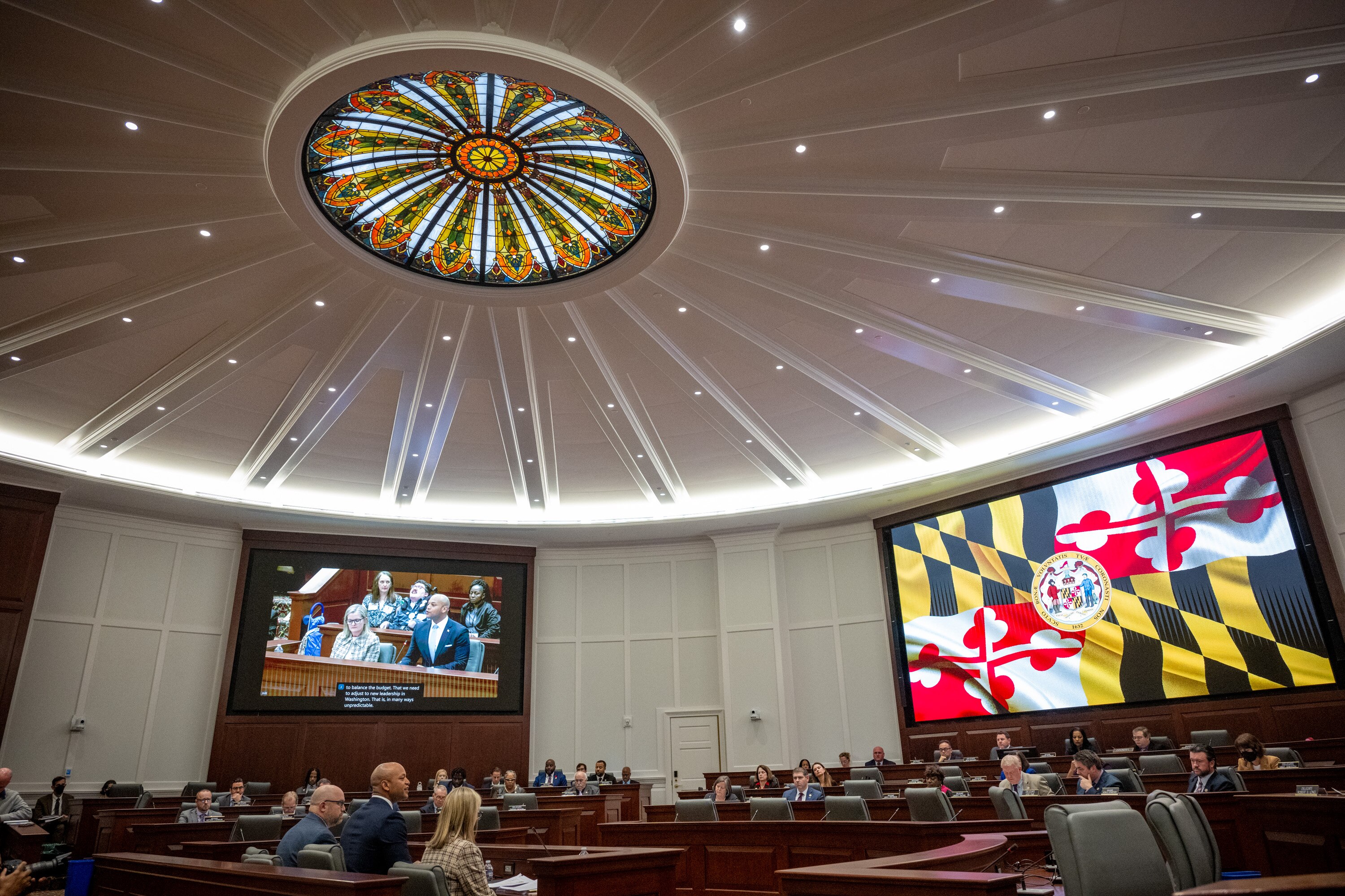 Maryland Gov. Wes Moore testifies in the House of Delegates on his plan to balance the state's budget.