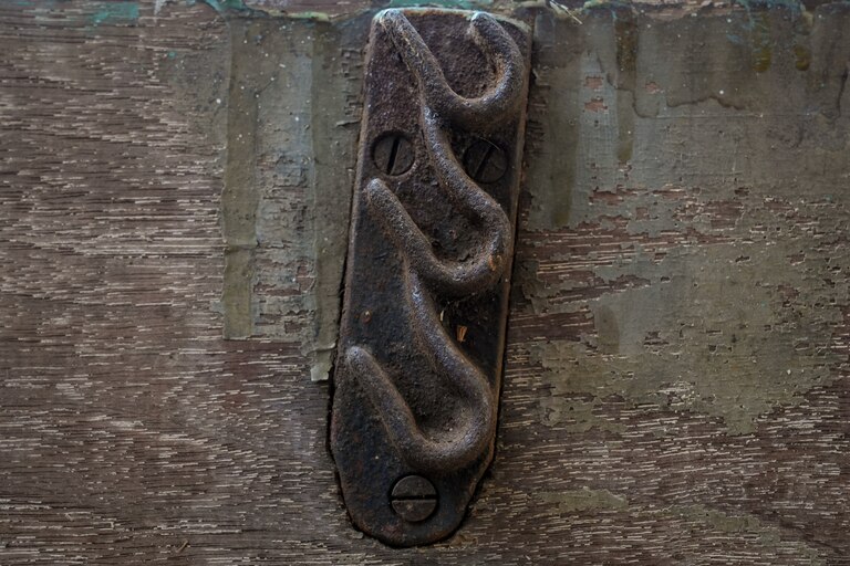 Hook shaped pieces of metal attached to the inside of Mathilda Lorenz’s empty casket on July 28, 2022. The mysterious casket was originally found down by a stream in Wyman Park.